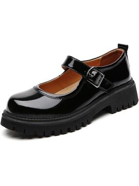 Black Platform Mary
Janes Pumps Comfort Patent Leather Round
Toe Non-Slip 891